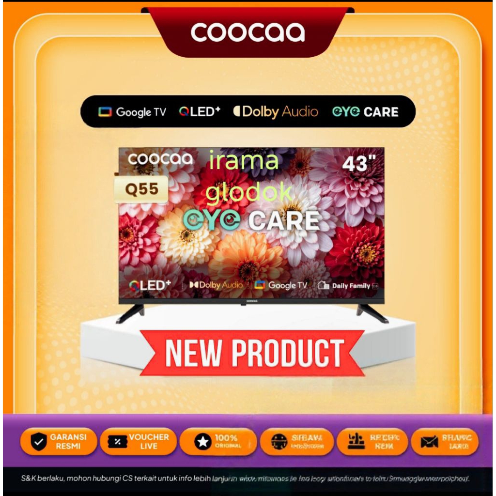 LED TV COOCAA 43.INCH-FHD 2K QLED GOOGLE TV -COOCAA 43Q55- FLICKER FREE _EYE CARE NEW SERIES COOCAA