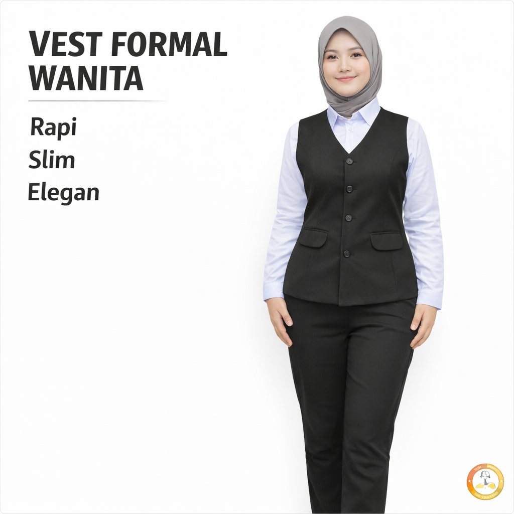 Vest Formal Wanita Polos Slim Fit Bahan Gabardine | Rompi Kerja Kantoran Tanpa Lengan Korean Style P