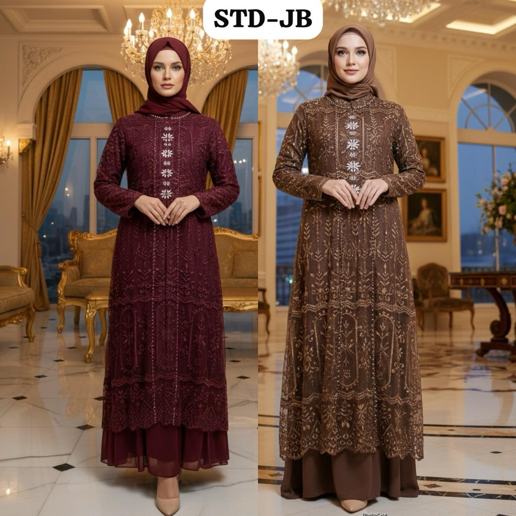 GAMIS BROKAT OUTER 2 IN 1 BAHAN BRUKAT MUTIARA MIX SERUTY