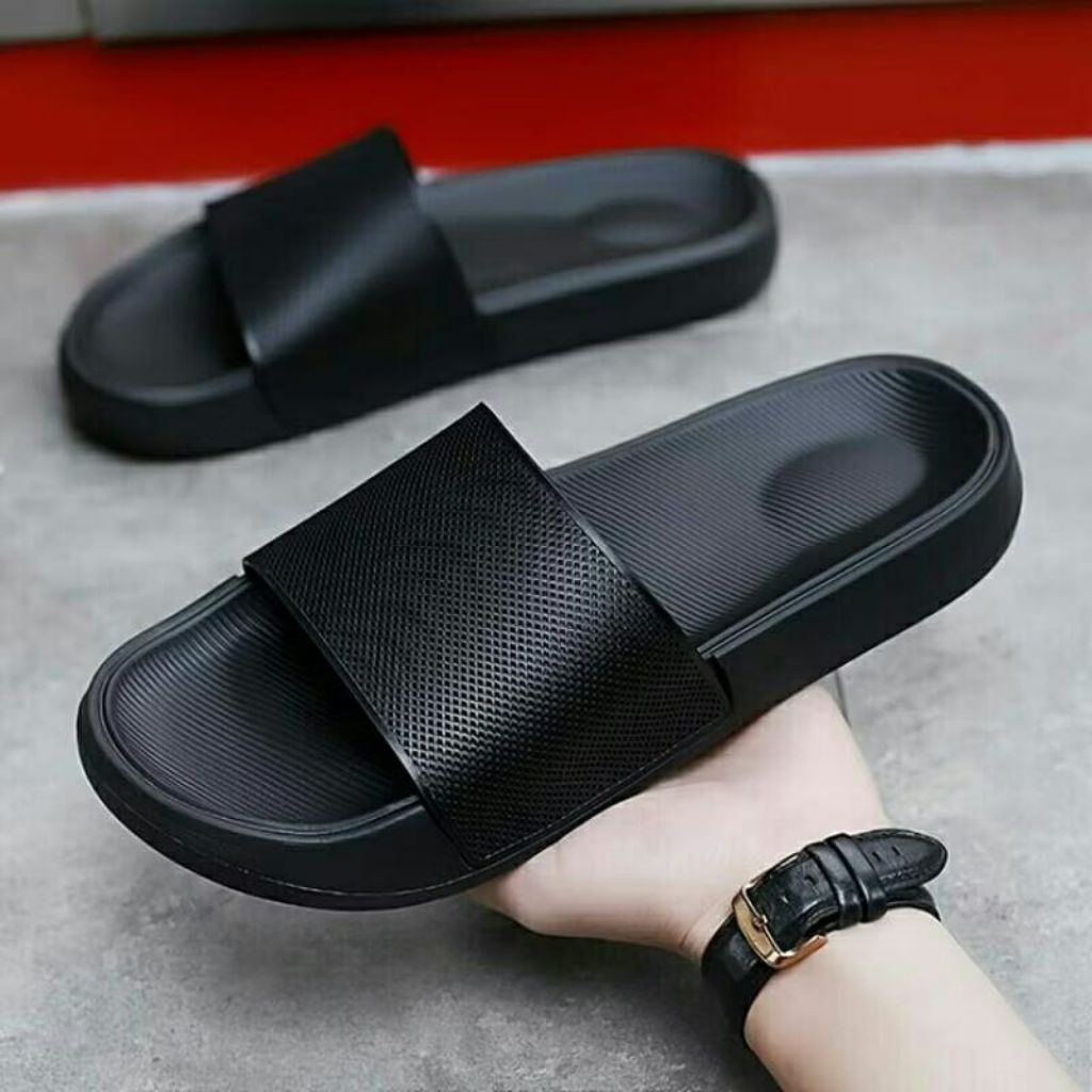 (Cuci Gudang) Sandal Slop Karet Sandal Slide Pria Model Jaring Warna Terbaru