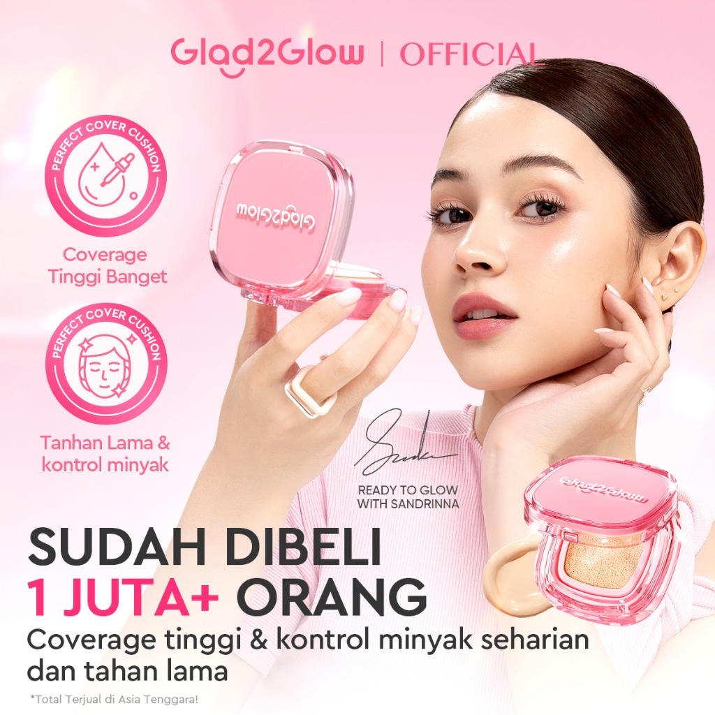 [Ready Stock]Glad2Glow Perfect Cover Cushion Foundation Waterproof Make Up Setting Concealer BB Crea