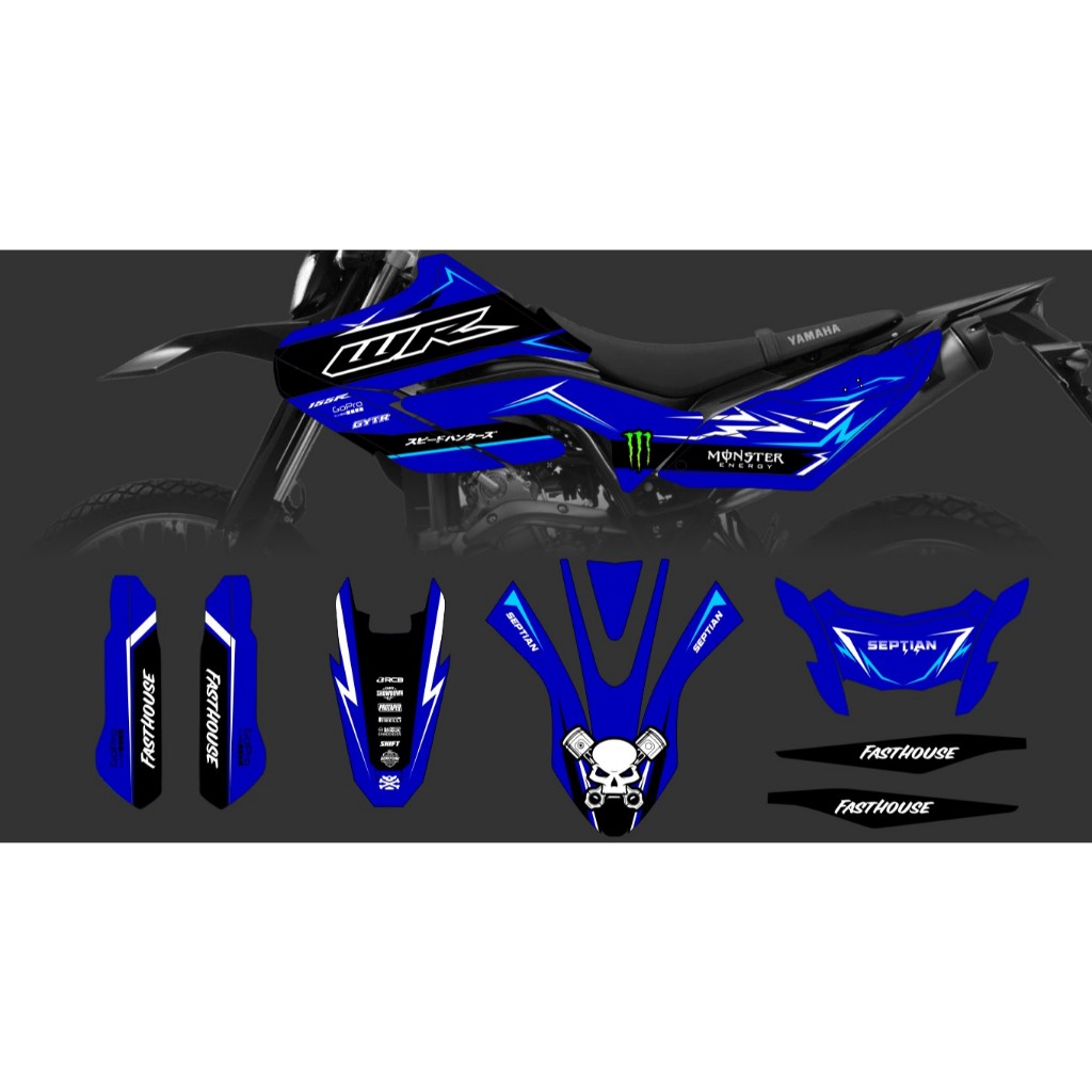 Decal Stiker Yamaha WR 155 Dekal Stiker Variasi Striping Custom Fullbody BIRU KUNING HITAM D-C8-001