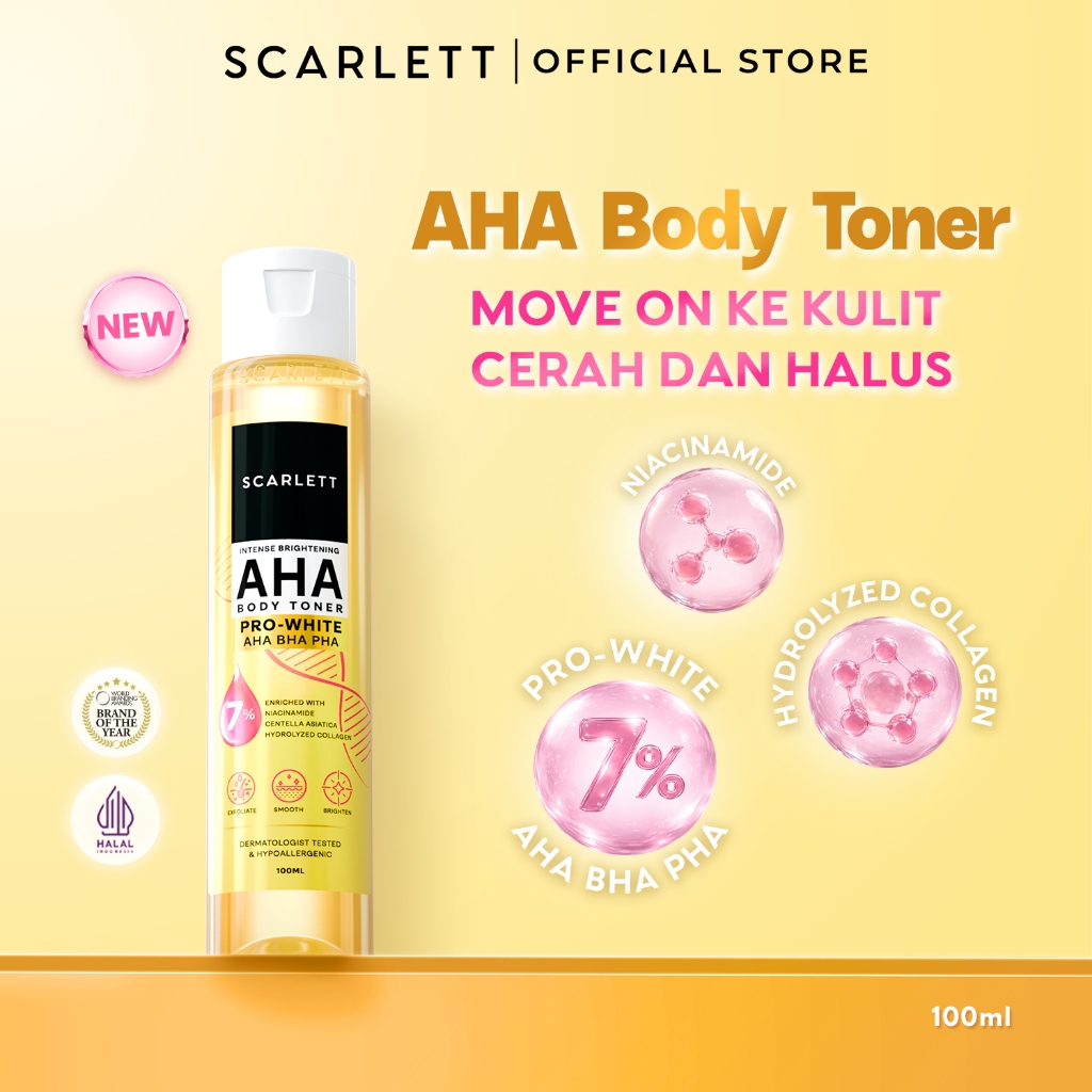 [NEW LAUNCH] SCARLETT Intense Brightening AHA Body Toner PRO-WHITE 7% AHA BHA PHA | Mencerahkan Mera
