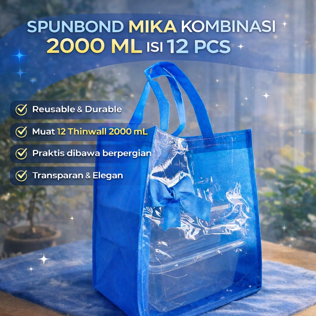 Tas Hajatan Box Nasi Mika Kombinasi 2000 ML Pita Mewah Warna Warni