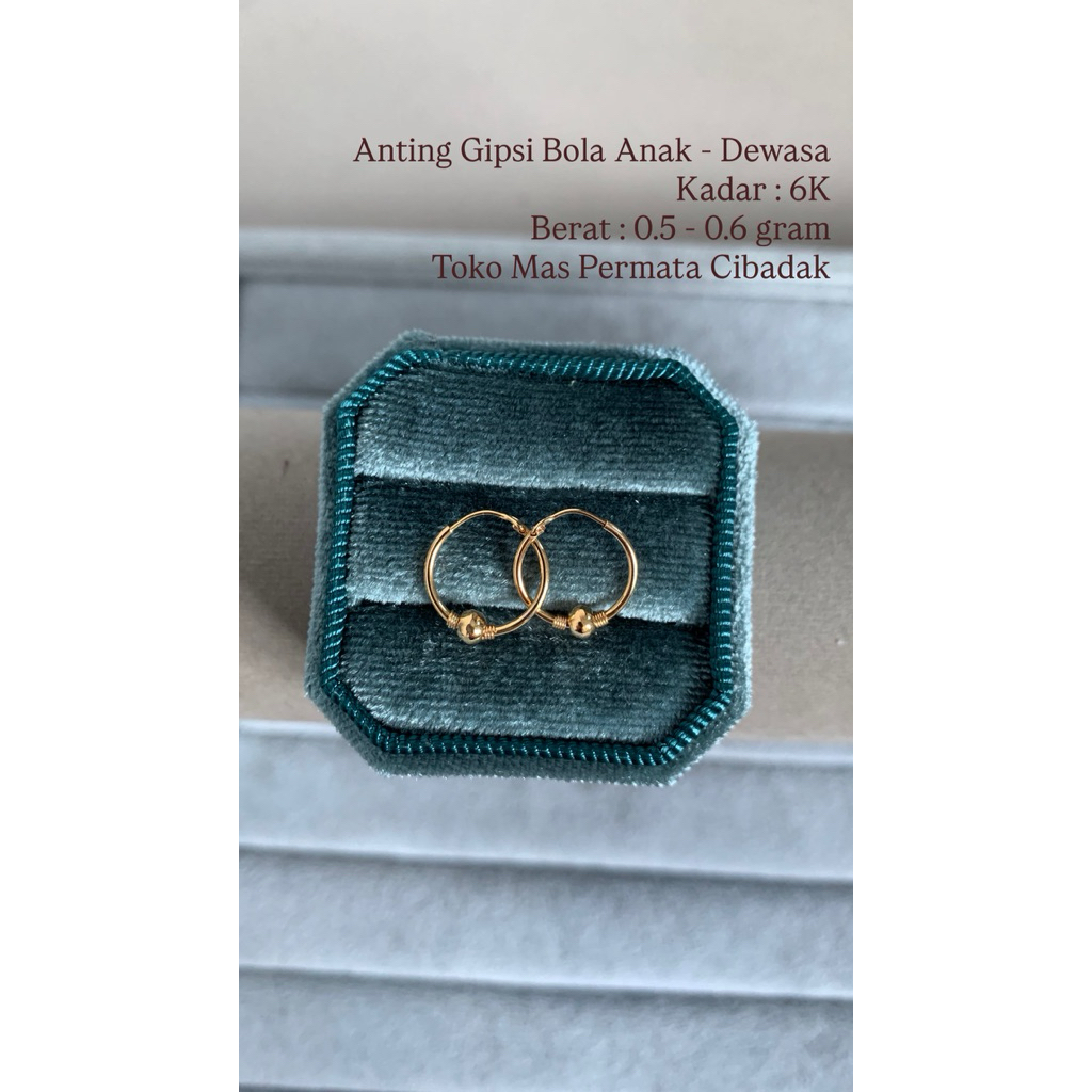 Anting Dewasa - Anting Bulat Dewasa - Anting Polos Dewasa - Kadar 6K - Anting Emas Asli - Perhiasan 