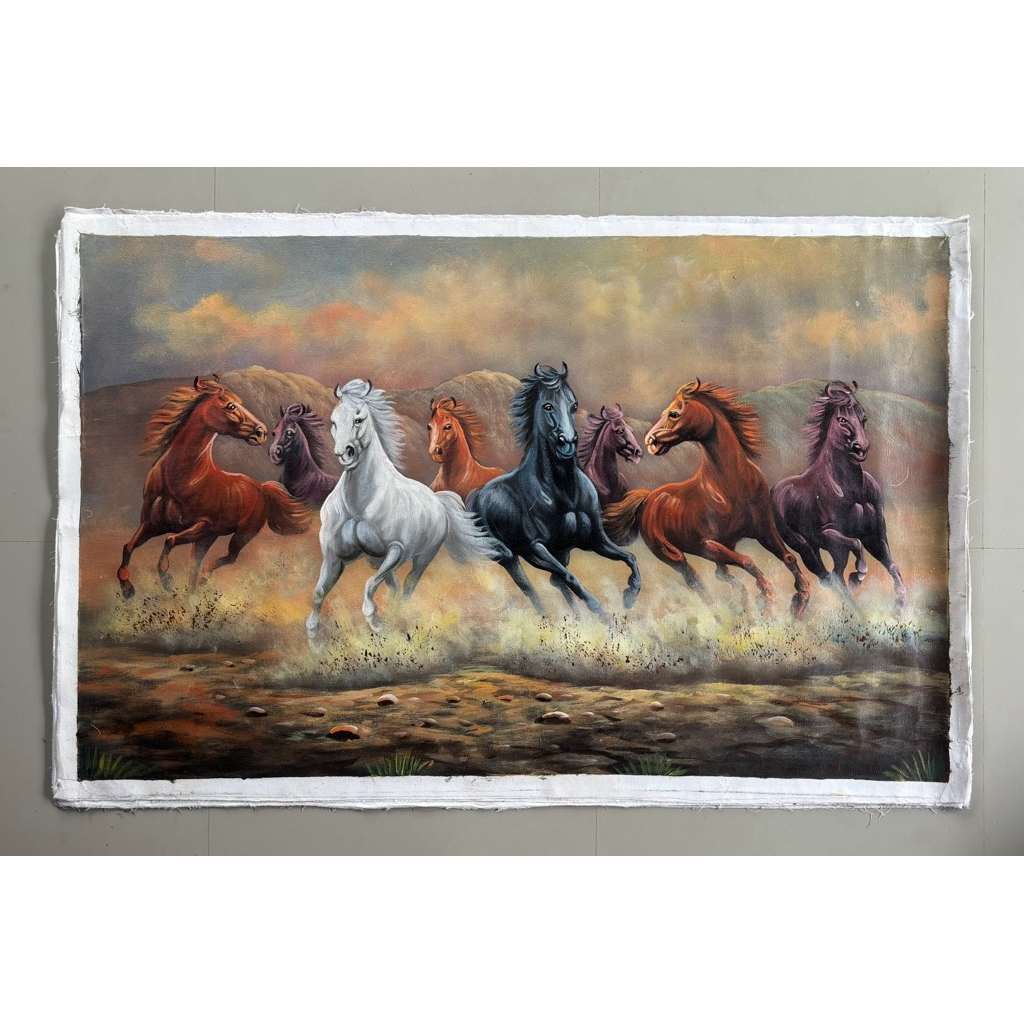 Lukisan Kuda Berlari, Lukisan Fengshui, Lukisan Kanvas Hiasan Dinding Ukuran 135 x 85 cm