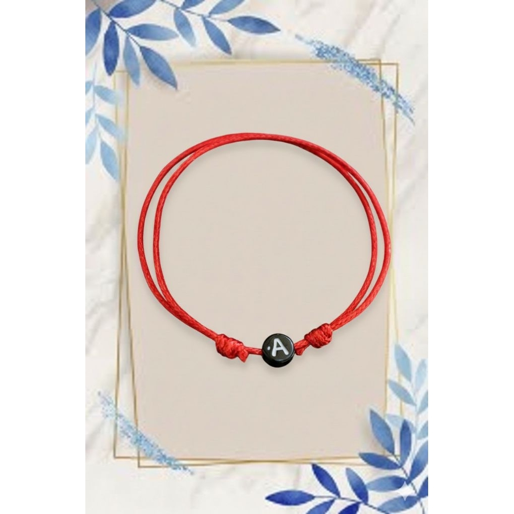 [Merah] 1mm Gelang Tali Inisial Merah / Gelang Couple Inisial / Gelang Merah Polos