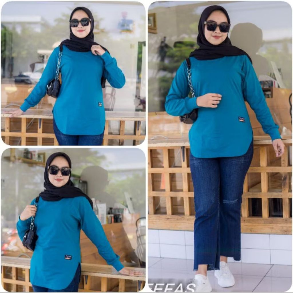 PAKAIAN WANITA > ATASAN KAOS >COD Kaos Polos Wanita // Baju Tangan Panjang Wanita Model Body Oval Ka