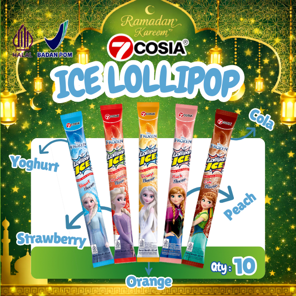 Es Lilin Yogurt 7COSIA EDISI DISNEY ICEPOP 10pcs 82ml Lollipop Ice Yogurt Orange Strawberry Cola Pea