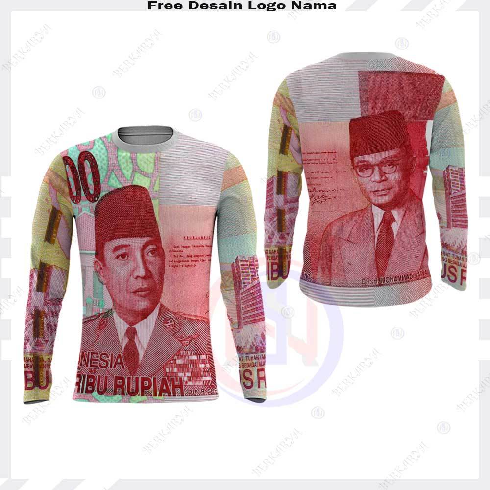 Kaos Pria Baju Uang Lengan Panjang / Kaos Jersey Uang 100 Ribu / Kaos Uang 100 Ribu Fullprint