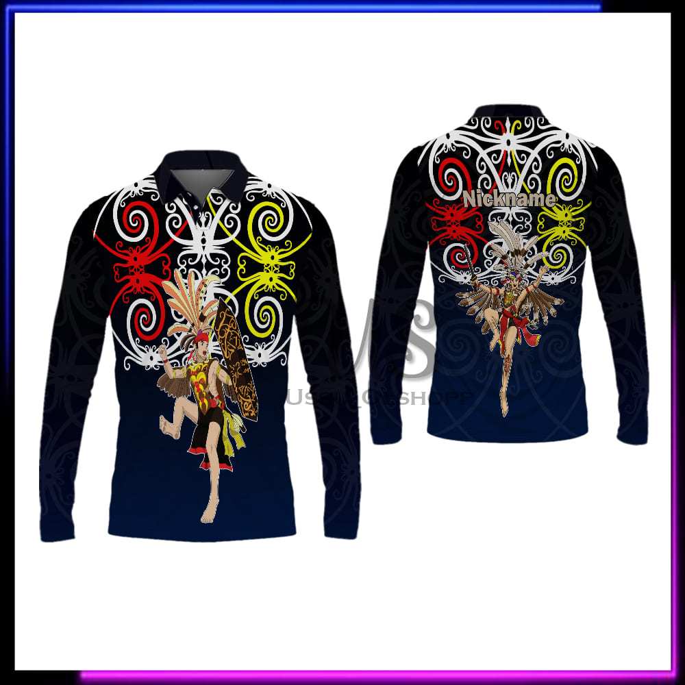 Baju Dayak Kalimantan Terbaru / Kaos Pria Motif Batik Dayak Kalimantan Fullprint Lengan Panjang