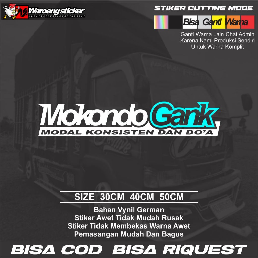 Stiker kaca MOKONDO GANK MODAL KONSISTEN DAN DO'A cutting variasi kaca mobil pickup truk sticker