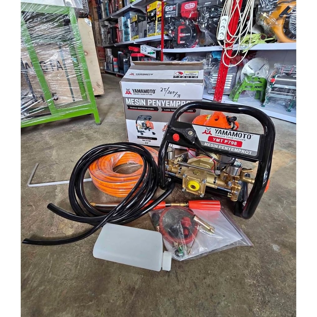 Mesin semprot air atau hama sancin mini Merek Yamamoto 2Tak + selang 20M