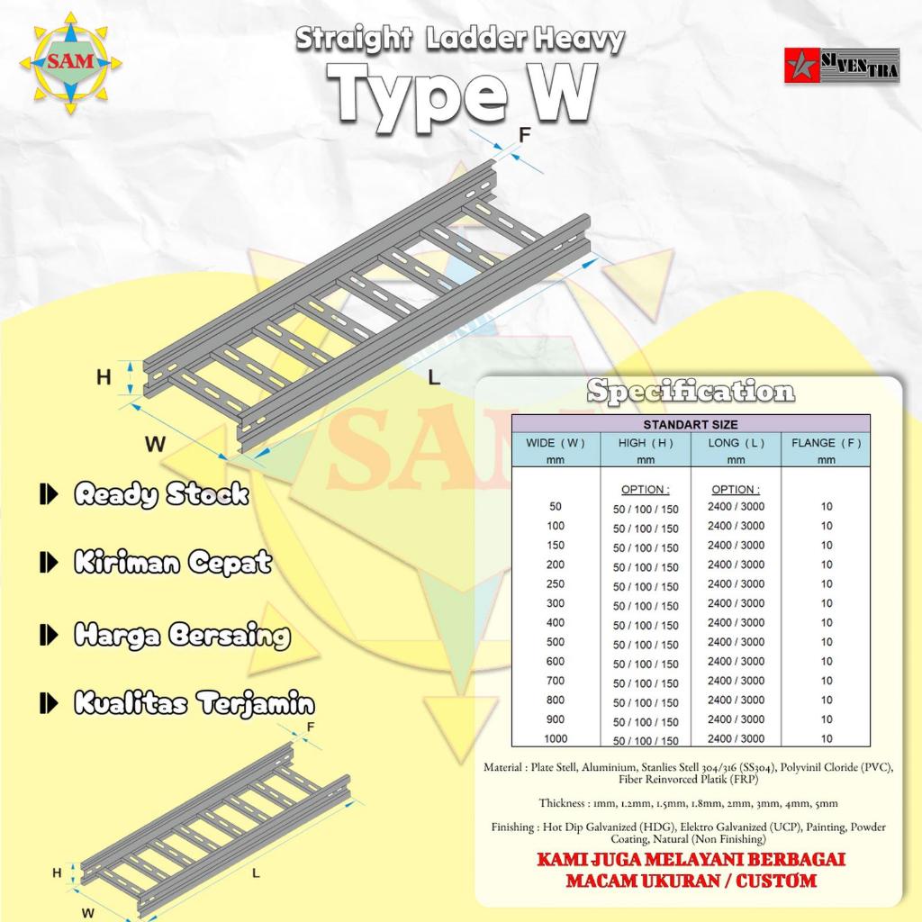 Kabel / Cable Ladder Type W - UCP - W300xH100xL3000mm - Thikness 1,2 mm