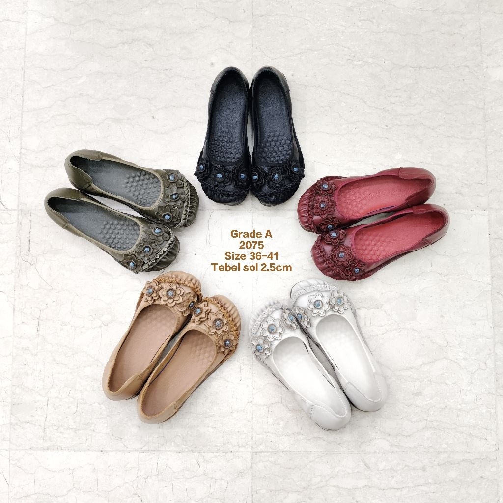 GRADE A / 2075 / SEPATU WANITA / KULIT SAPI / FLATSHOES / IMPORT