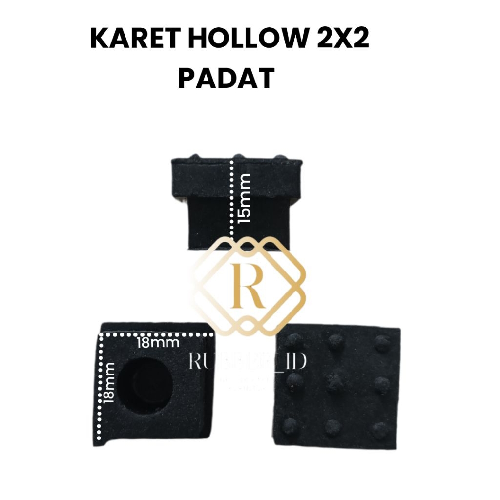 KARET KAKI HOLLOW 2X2 PADAT / KARET BESI HOLLOW
