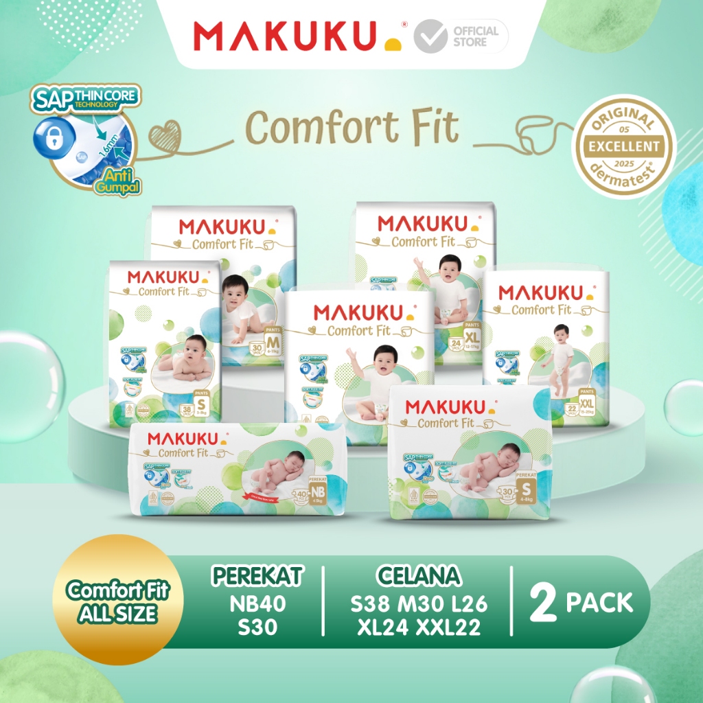 [2 PACK] Makuku SAP Diapers Comfort Fit 3.0 Pants & Tape / Celana & Perekat Popok Bayi Regular Pack 