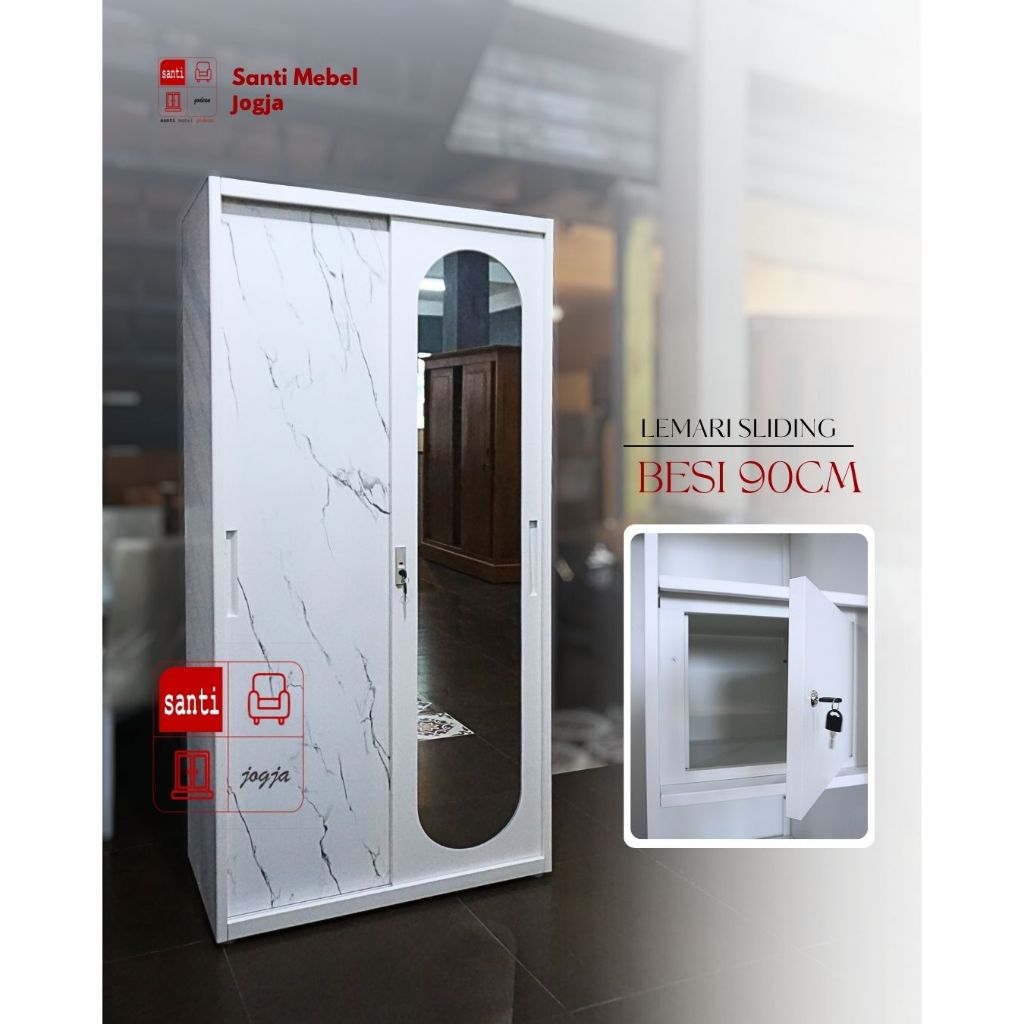 Lemari Sliding Besi Putih 90cm Pira