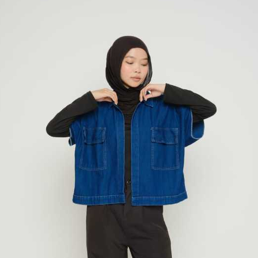 LISA OUTER DENIM JEANS WANITA / ATASAN ROMPI WANITA TANPA LENGAN