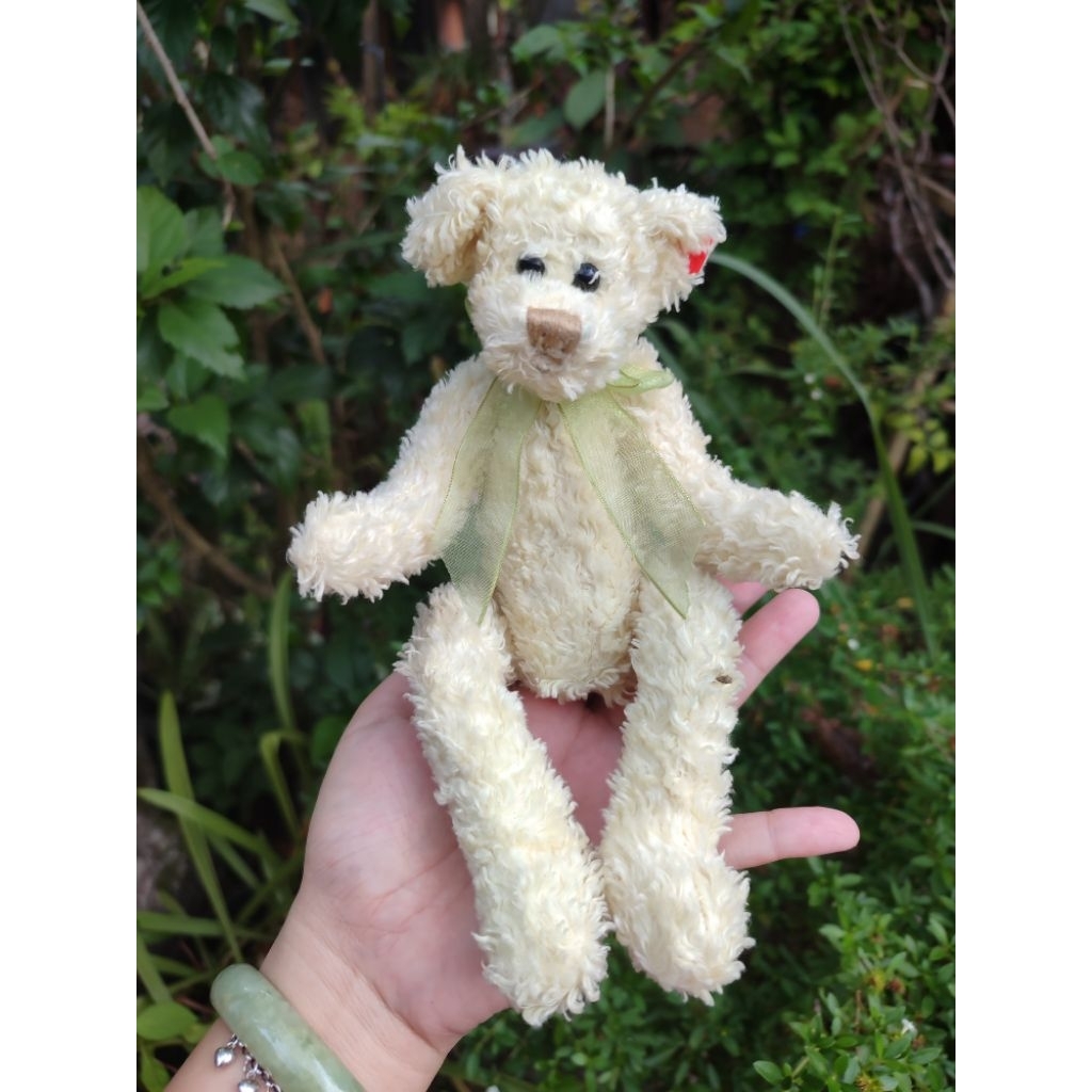 boneka Vintage klasik bear Ty Attic Treasures Marigold, sendi tidak putar, warna asli hijau muda