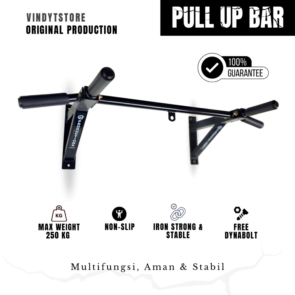 Pull Up Bar Dinding Alat Fitness Rumahan Chin Up Bar Tembok Besi Kuat Beban 250kg Free Dynabolt