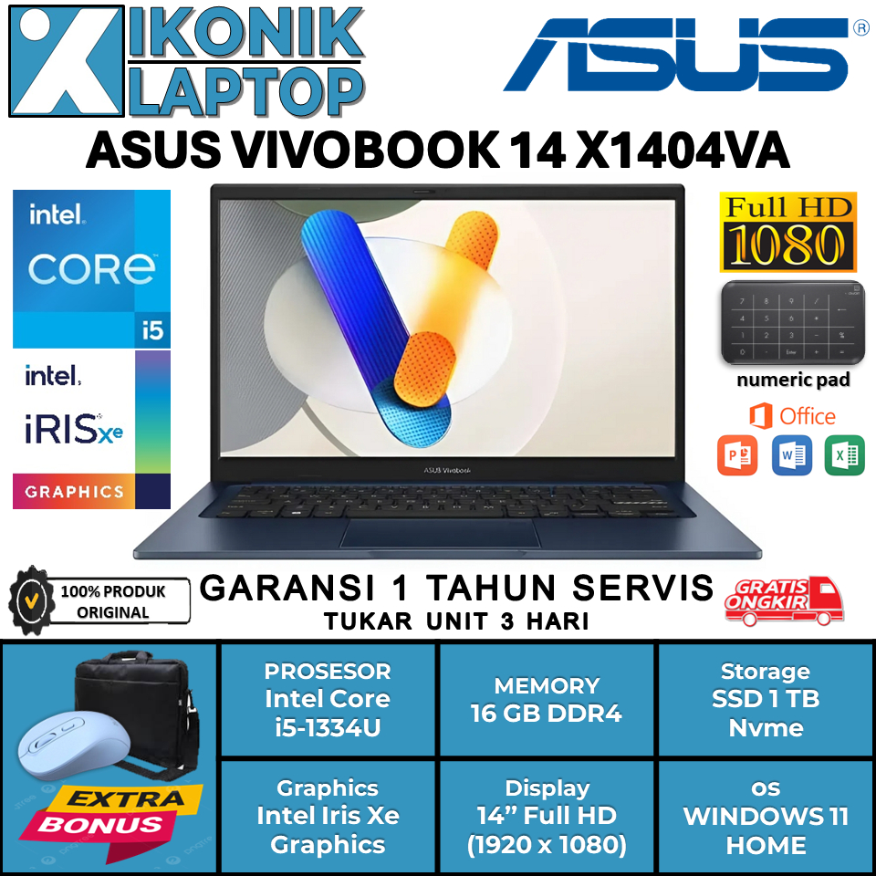 Laptop Baru Tipis Asus Vivobook X1404VA Intel Core i5 16GB RAM Ssd 512 GB Window 11 Original
