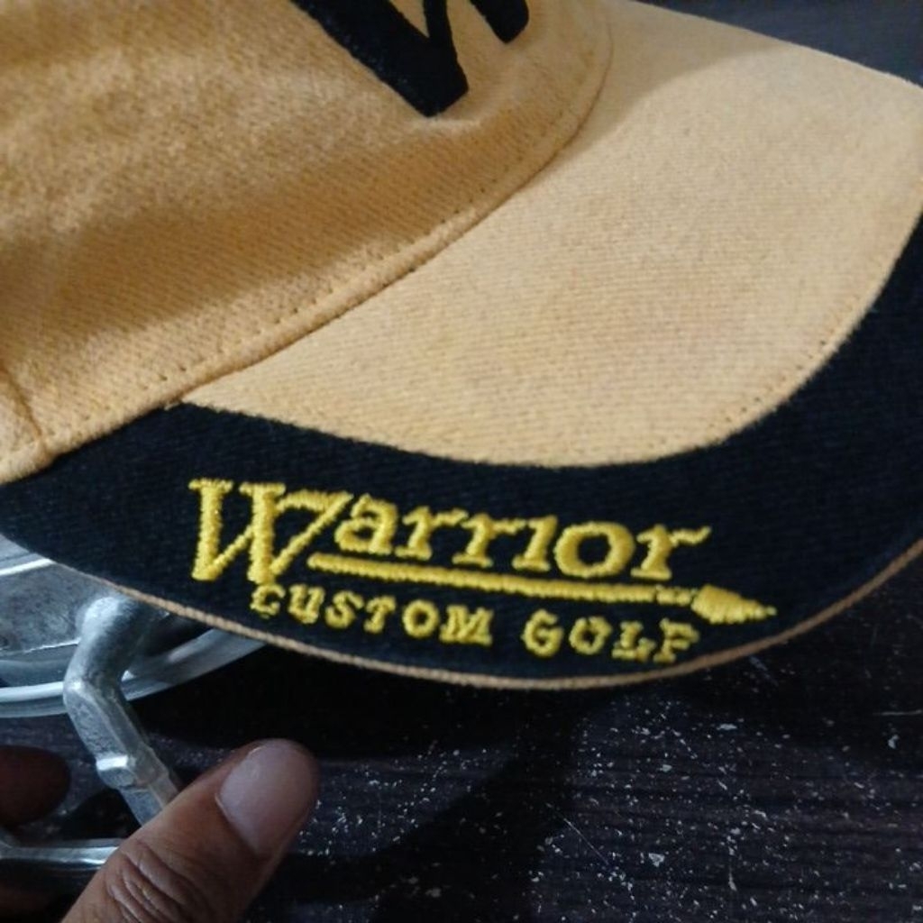 Topi WARRIOR bahan denim lembut warna kuning logo W  second original allsize stelan besi mulus no mi