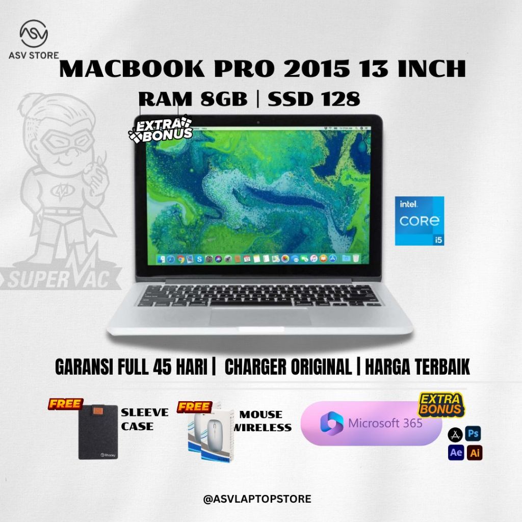 MACBOOK PRO 2015 13 INCH RAM 8GB SSD 128GB LAPTOP APPLE RETINA V 2017 2016 AIR