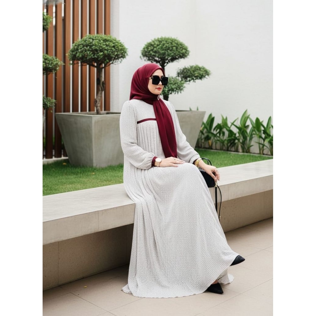 Kameela Set / Gamis Ceruty BabyDoll Set Hijab Segi 4 / COD