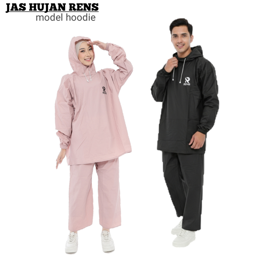 Jas Hujan Setelan Model Hoodie Raincoat Anti Rembes Pria Wanita Setelan Celana Bahan PVC 0,25 Tebal 