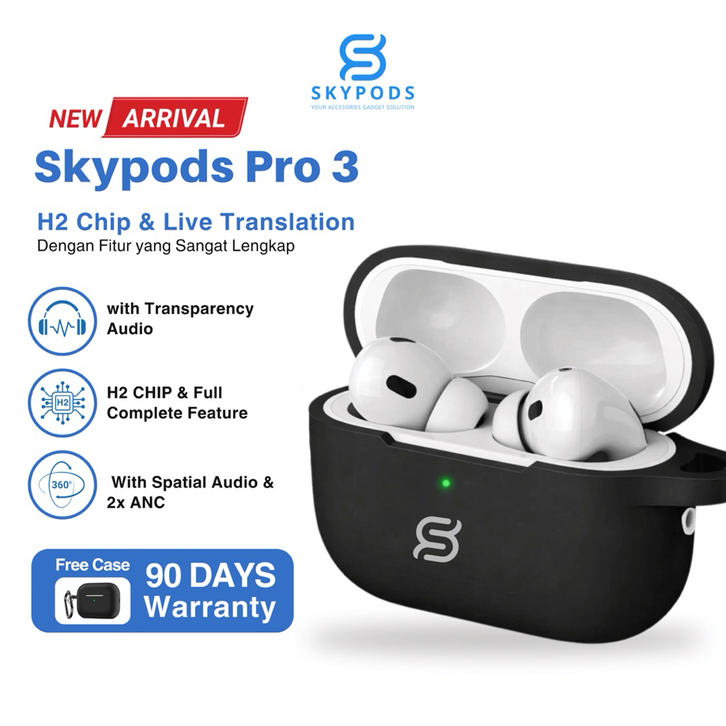 [NEW ARRIVAL] SkyPods TWS Pro 3 Premium H2 Chip Dolby Atmos Transparency Mode Spatial Audio + Silico