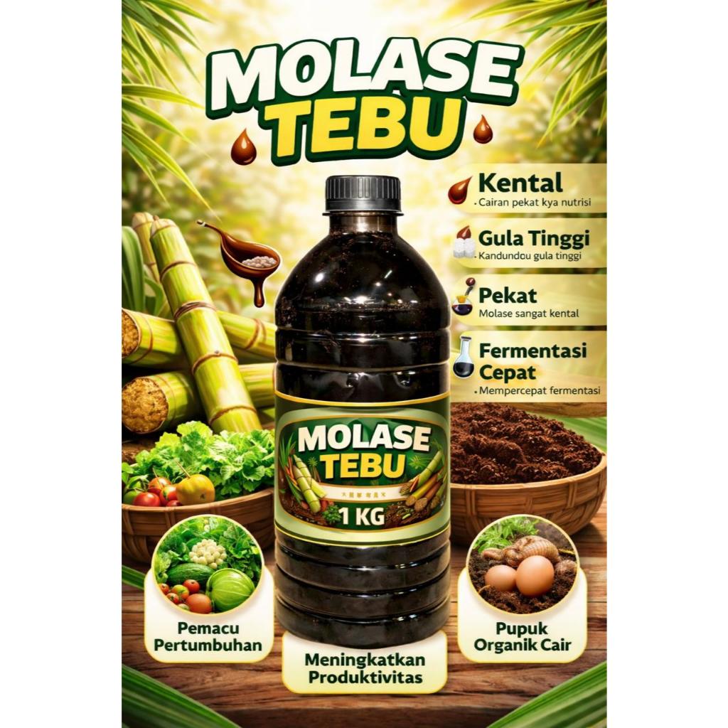 Molase Murni 100% Kemas 1kg - Tetes Tebu Tanpa Campuran Air - Pakan Ternak, Perikanan & Fermentasi