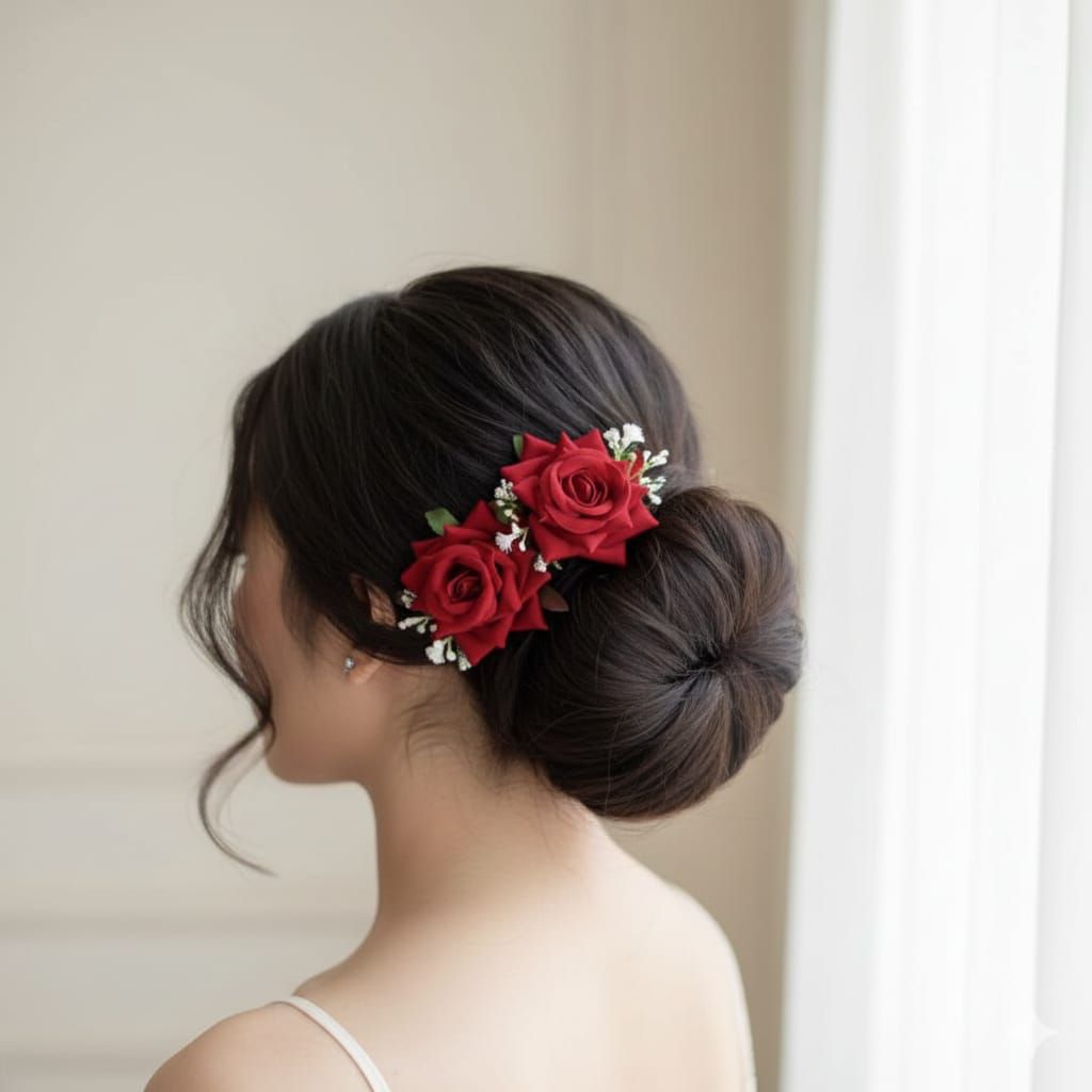 Aksesori Sanggul Sirkam Bunga Mawar / Hiasan Sanggul Sirkam Bunga Mawar