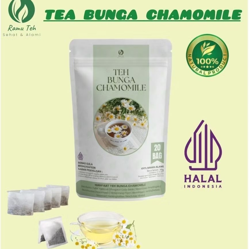 Teh celup asam lambung| insomnia| chamomile isi 20 Bag Teh herbal alami