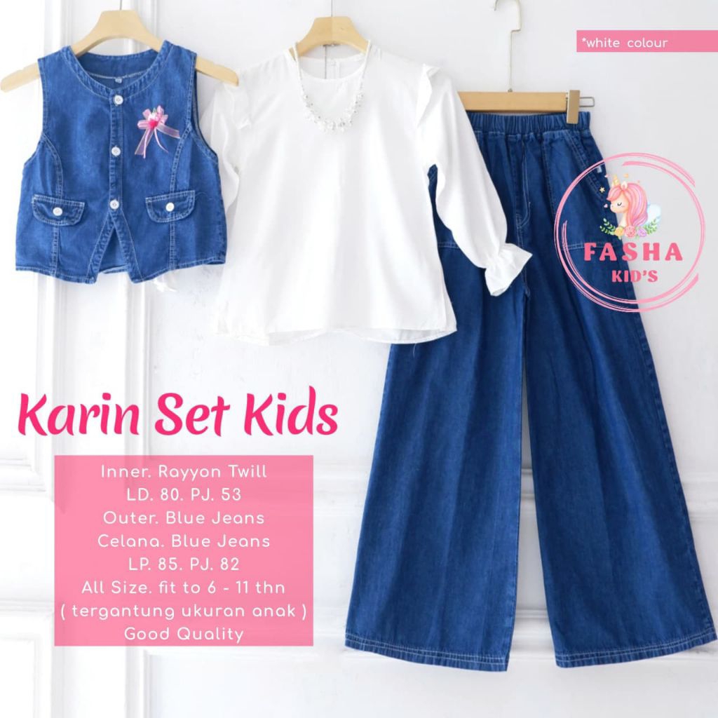 New Fasha Kids - Neera Set Teen Kid's Atasan Import Soft Knit Rompi Etnik + Celana Jeans Wash Anak u
