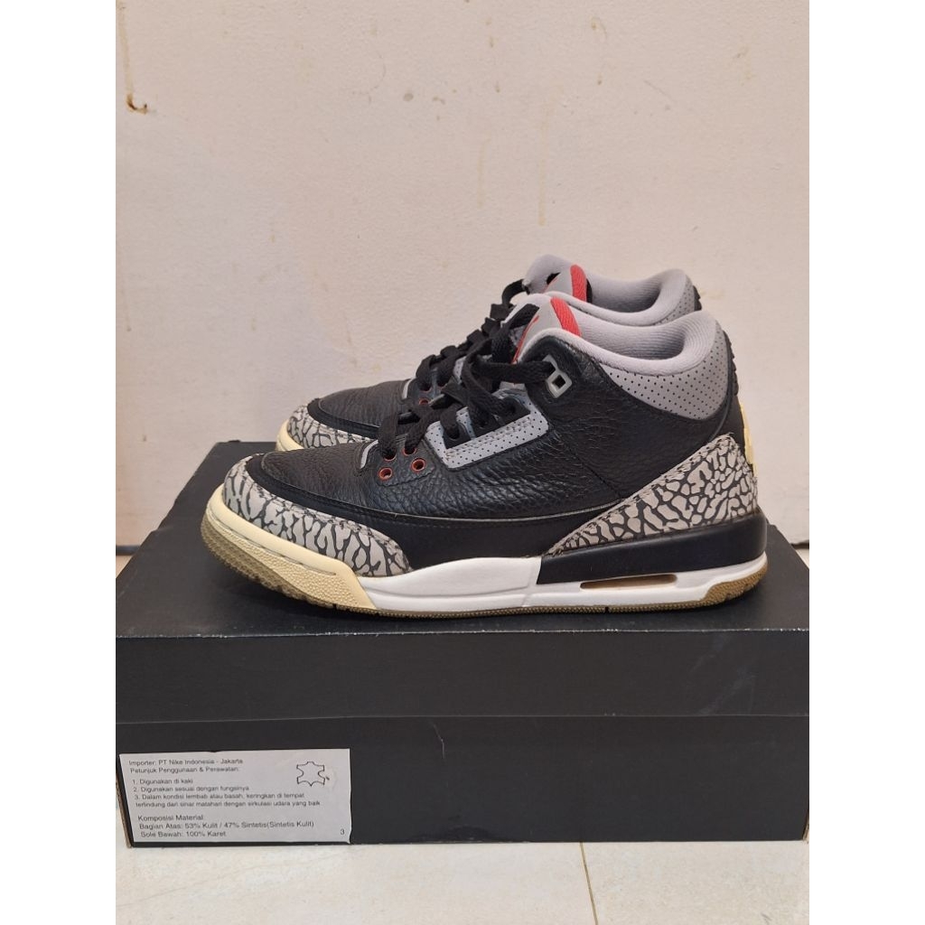 preloved second air jordan 3 black cement 5y 37.5 37,5