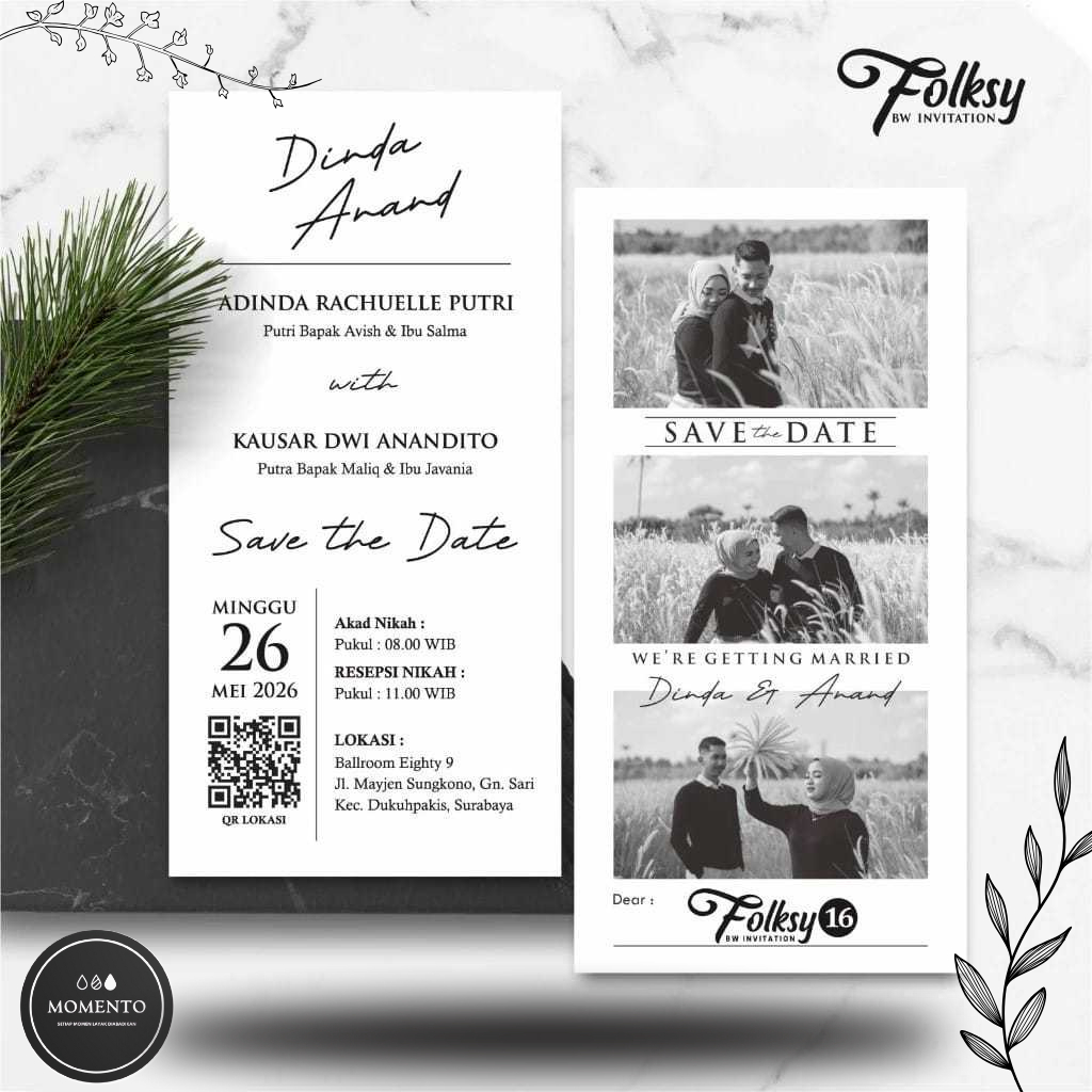Undangan Pernikahan Murah Simple Elegan Custom Free Foto Series Gopek BW dan Folsky