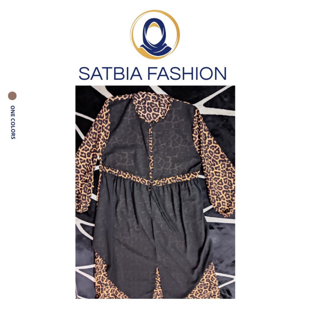 Gamis Tunik Hitam Pastel Anak Motif Macan Tutul 55/140cm - SATBIA Fashion