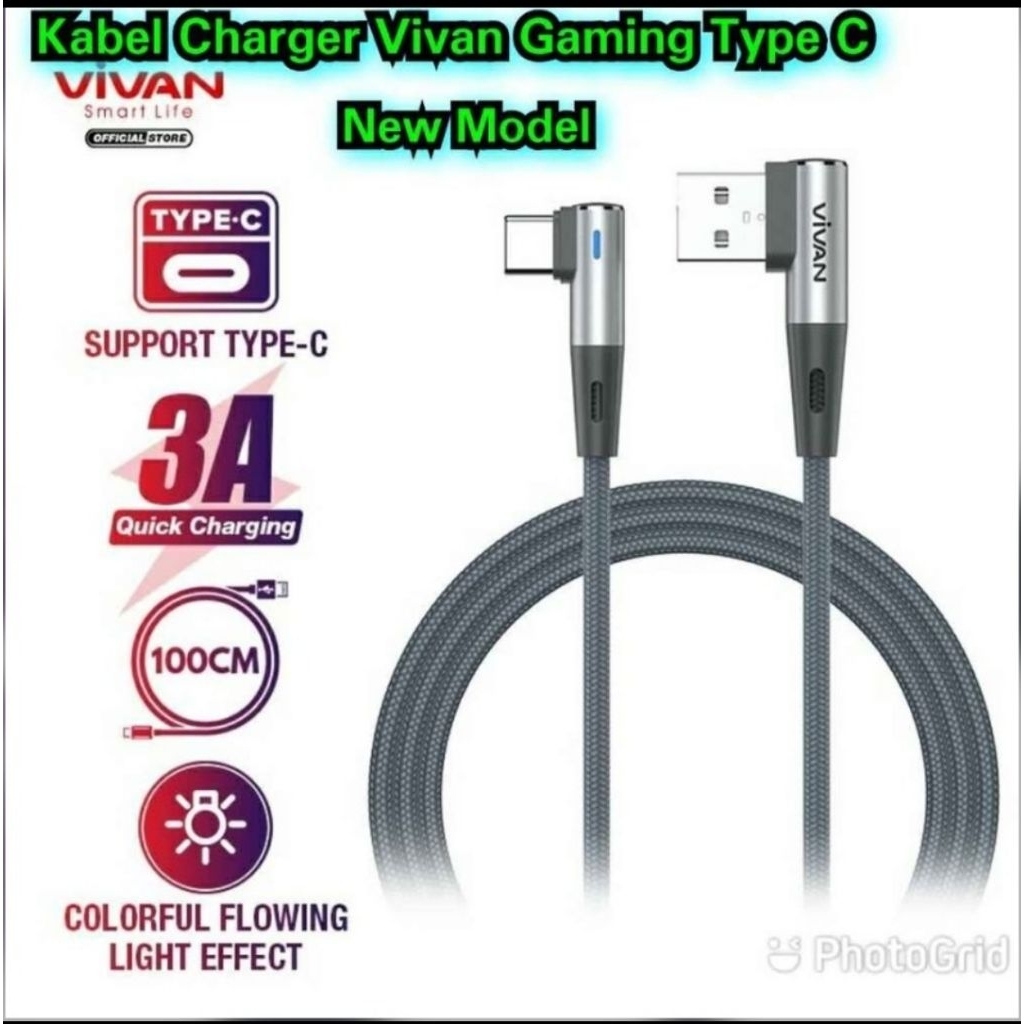 Kabel Charger Gaming Type C Vivan Original Fast Charging Kabel cas type C kabel data vivan gaming ti