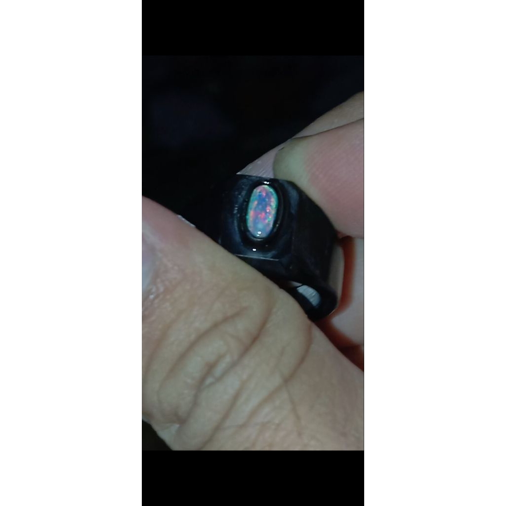kalimaya Black oval  banten ring Tanduk size 7 jarong full color