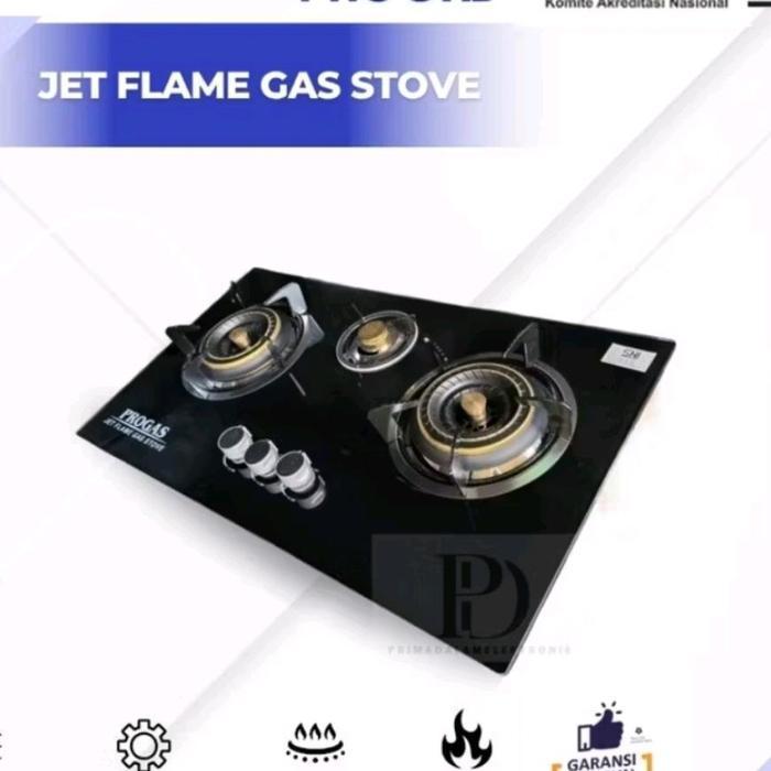 Progas Kompor Tanam 3 Tungku QTM Gas Hitam List Gold Elegan Tidak Meninggalkan Noda Tahan Karat Muda