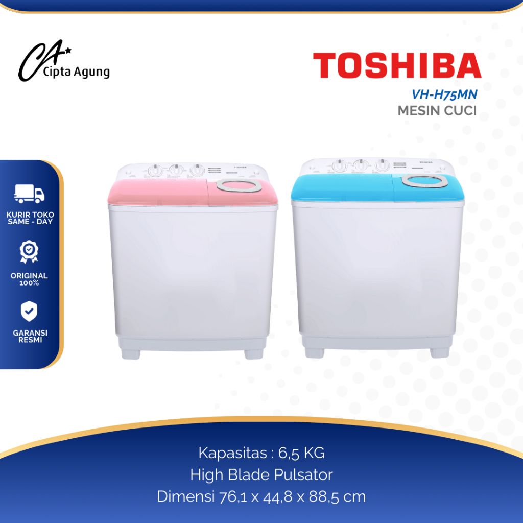 TOSHIBA MESIN CUCI 2 TABUNG 6.5KG VHH75MNWR VHH 75MNWR  VH-H75MNWR  VH H75MNWR 75MN WR  WB VHH75MNWR
