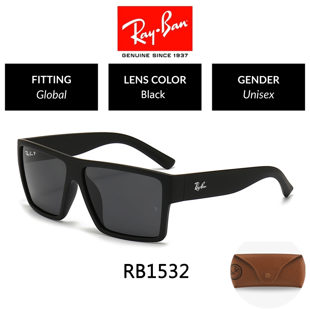 Kacamata Hitam Ray-Ban Original RB1532 Polarized Black Green Unisex Sunglasses