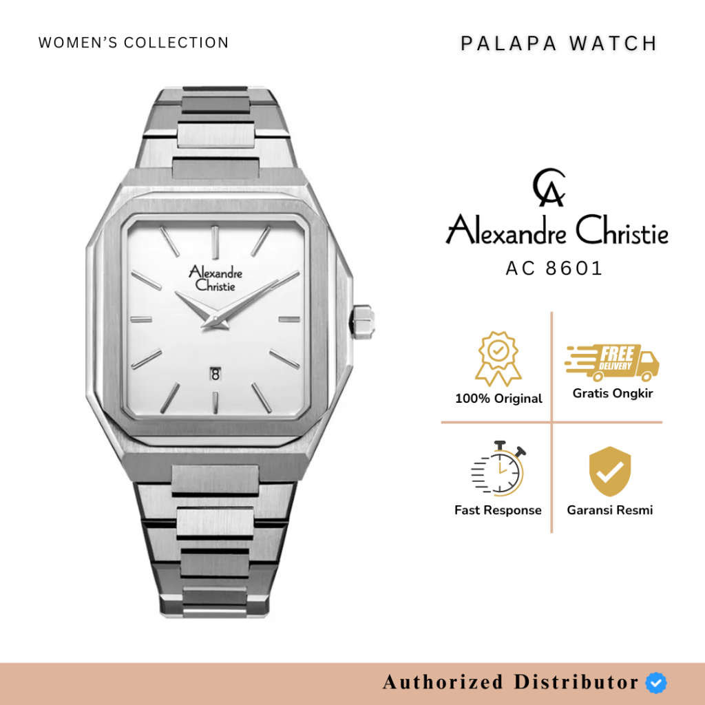 Jam Tangan Wanita Alexandre Christie AC 8601 / AC8601 Silver White Rantai Original