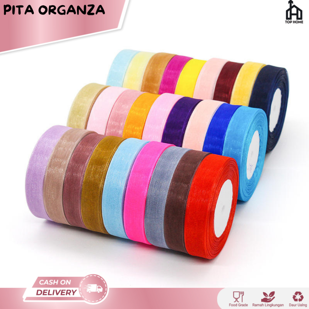 [1 ROLL 50 YARD] Pita Organza Korea 1,2 cm | Pita Organza | Organza Ribbon | Fishtail Ribbon
