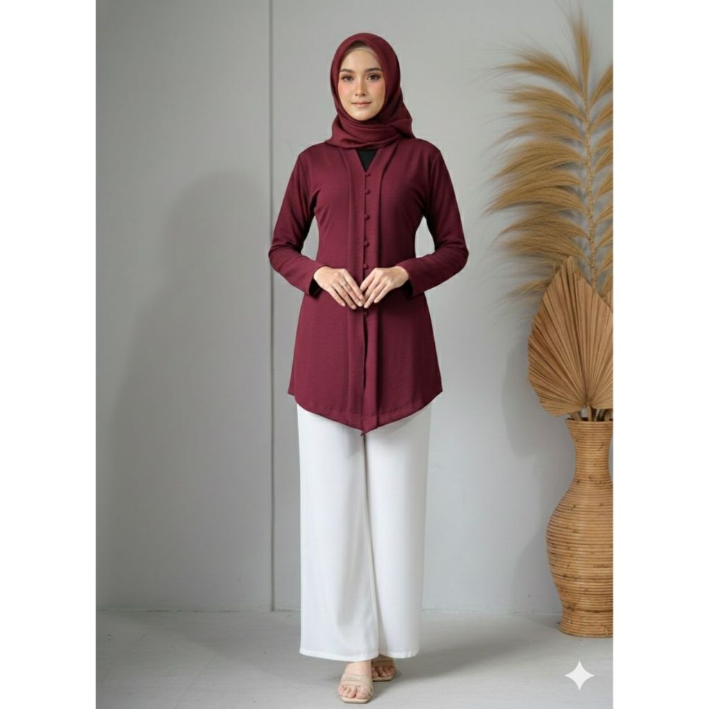 Basic Blouse Wanita Muslim Atasan Tunik Kebaya Air Flow Lebaran Kartini Nikah Wisuda Kringkel Full K