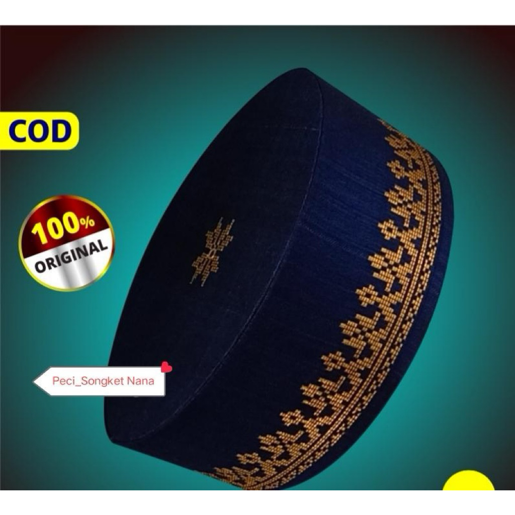 Peci Kopiyah Songket Pria Muslim Tenun Dewasa Hitam
