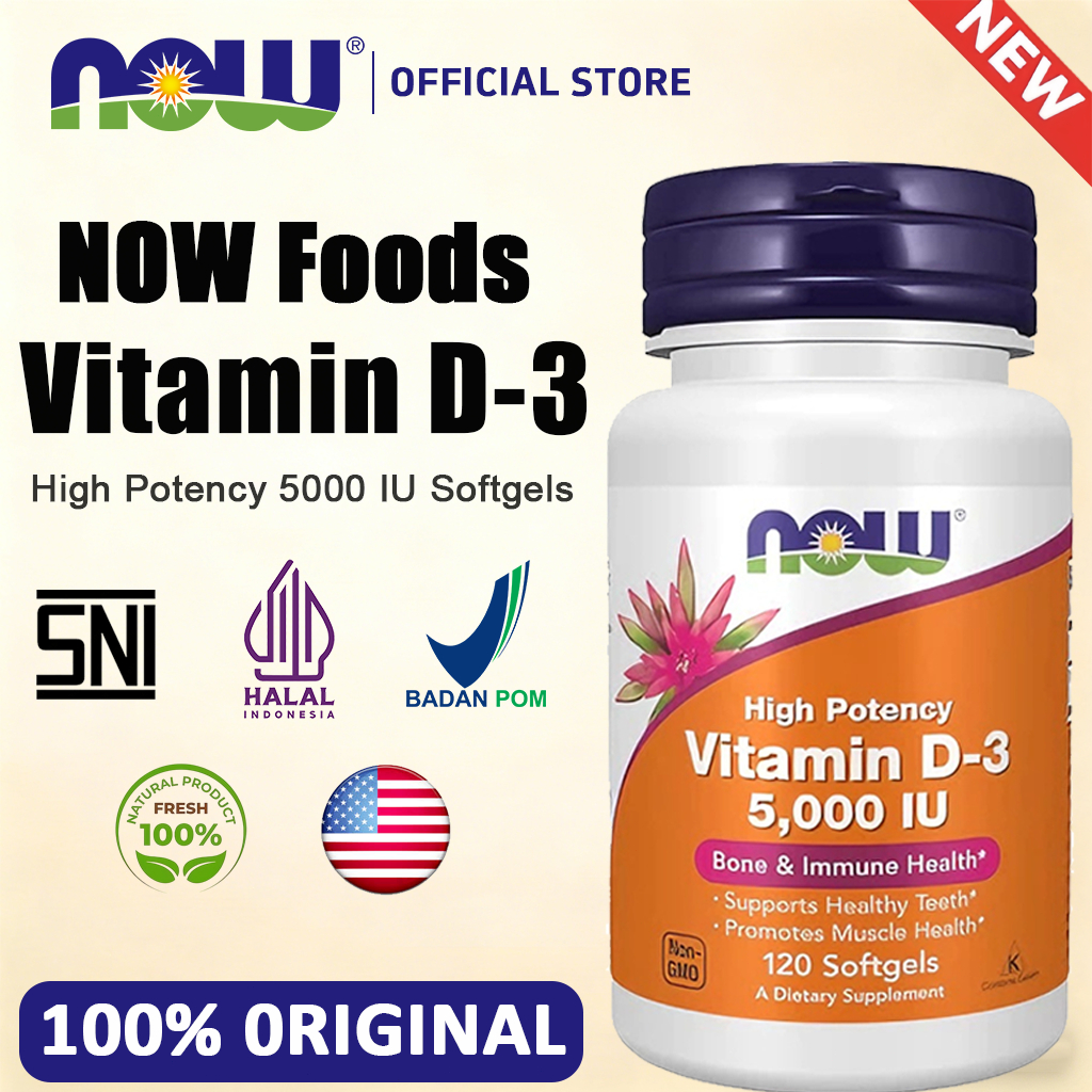 Now Vitamin D3 5000iu Suplemen Vitamin Kesehatan Tulang dan Imunitas 120 Softgels[NEW][100%Impor asl