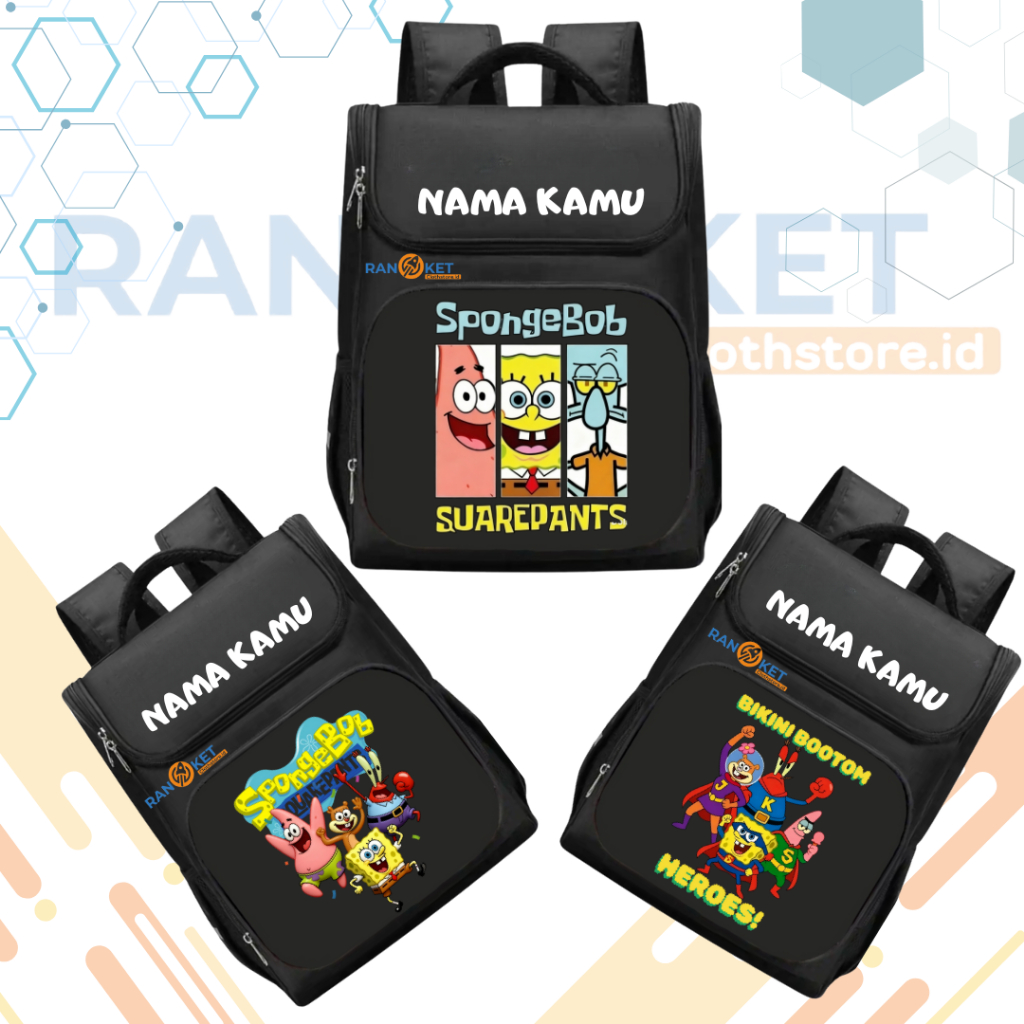 Tas Ransel Anak Sekolah Spongebob Squarepants I Tas Sekolah Anak SD/TK Spongebob Terbaru Free Nama