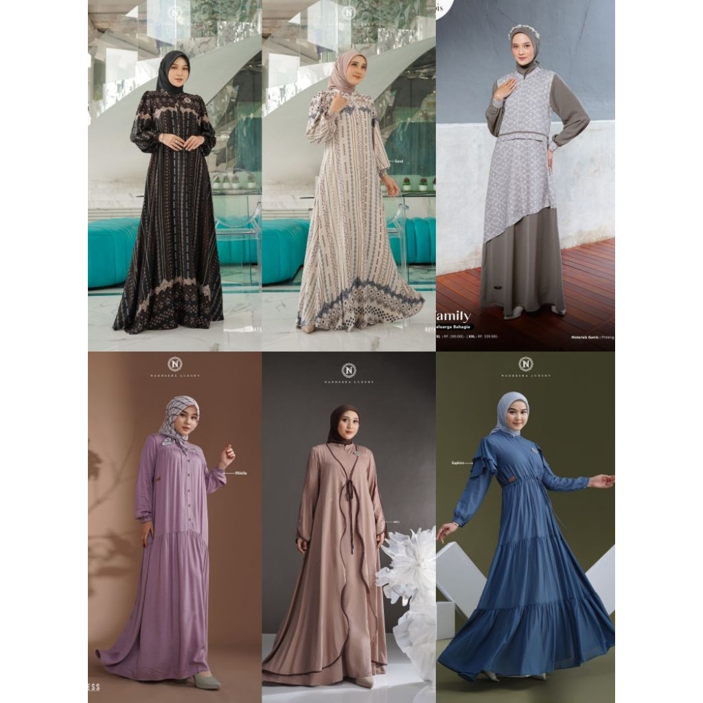 NADHEERA LUXURY BAJU GAMIS/DRESS DEWASA BAHAN ADEM||RAYANIA, THIRA, ZAMORA, RUSSY, TSAWANA, AINAYYA,